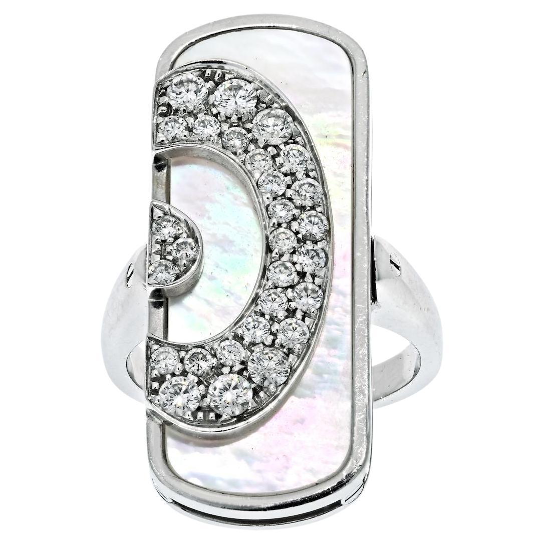 Bvlgari 18K White Gold Mother of Pearl Illusion Diamond Cocktail Ring For Sale