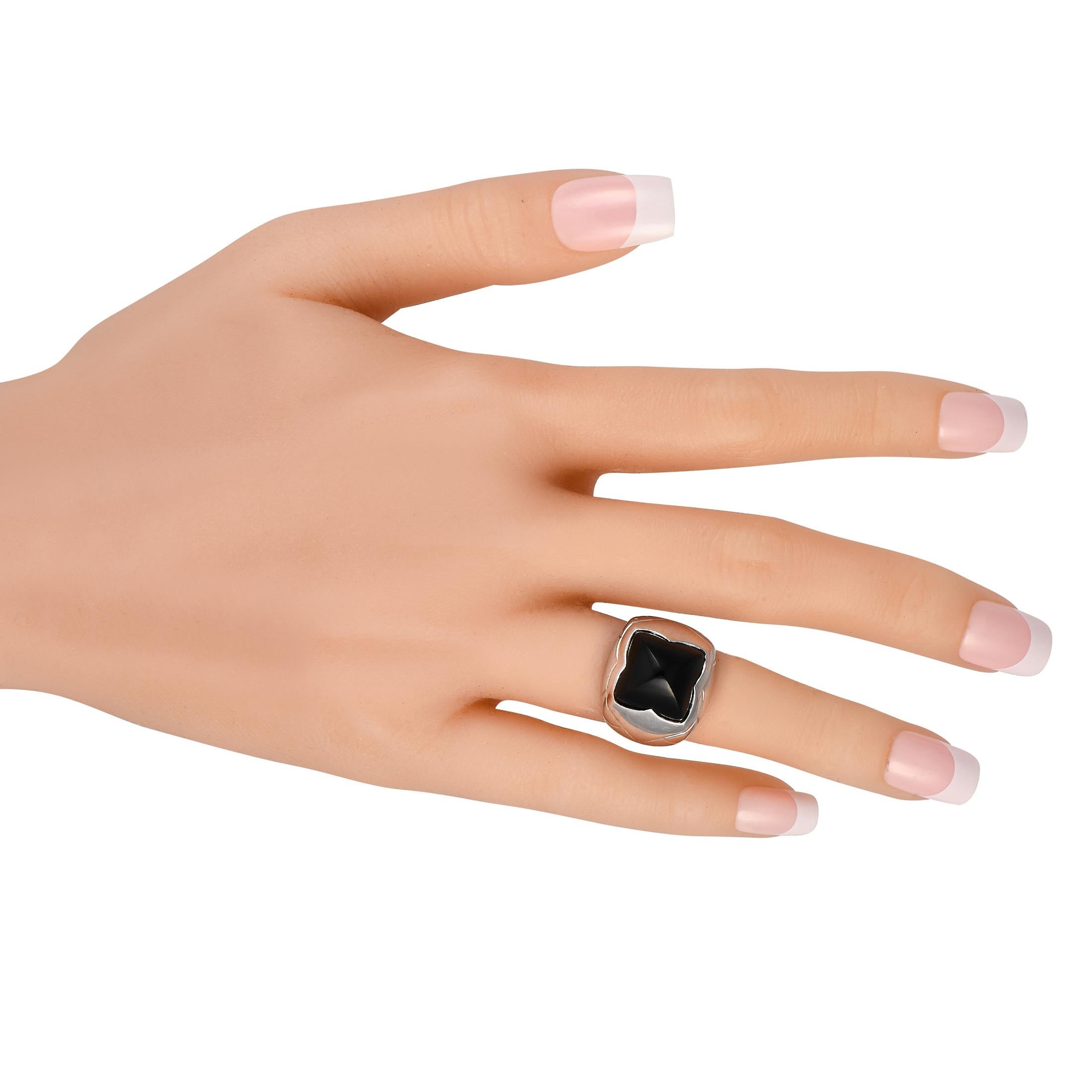 Mixed Cut Bvlgari 18K White Gold Onyx Pyramide Ring For Sale