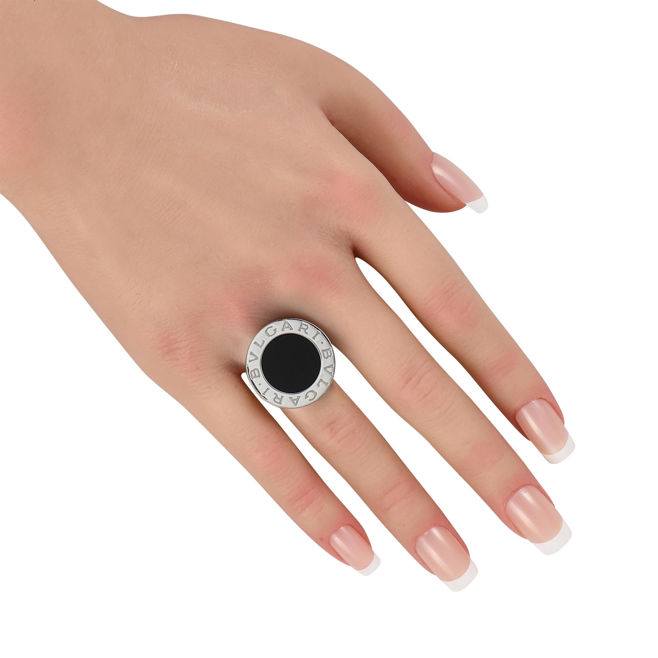 Mixed Cut Bvlgari 18K White Gold Onyx Ring