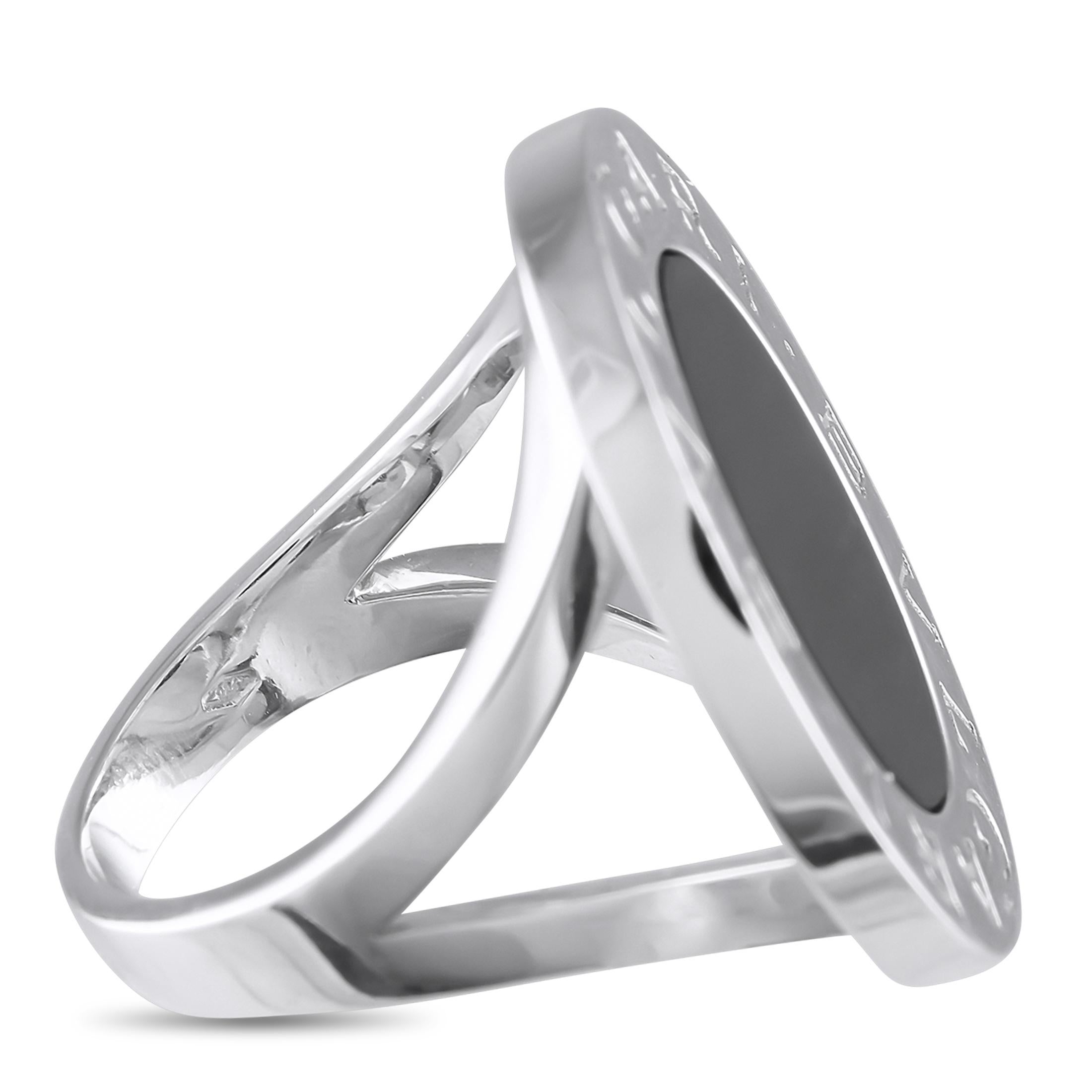 Bvlgari 18K White Gold Onyx Ring In New Condition In Southampton, PA
