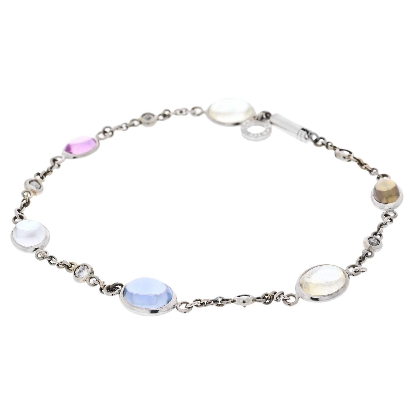 Bvlgari 18K White Gold Parentesi Gemstone and Diamond Chain Bracelet