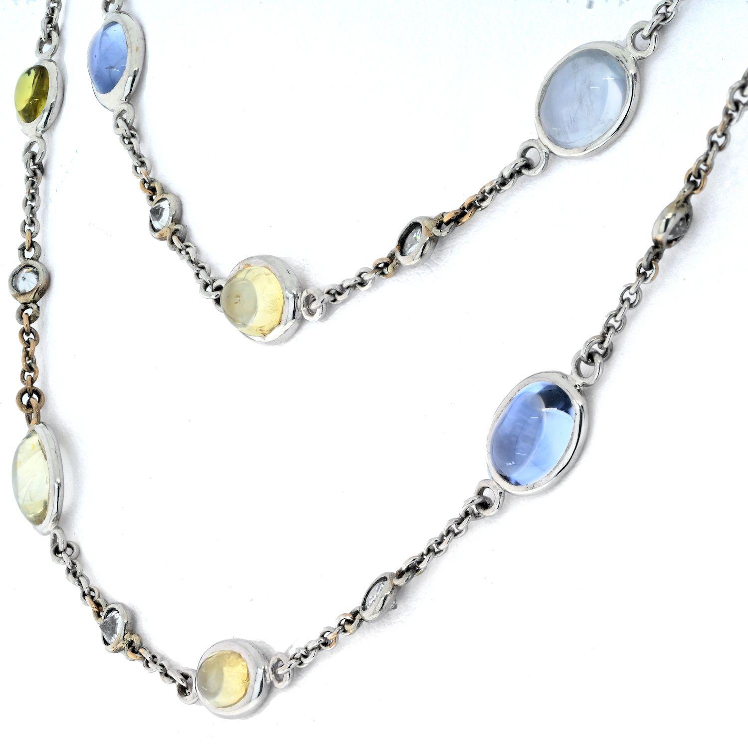 Modern Bvlgari 18K White Gold Parentesi Gemstone And Diamond Chain Necklace