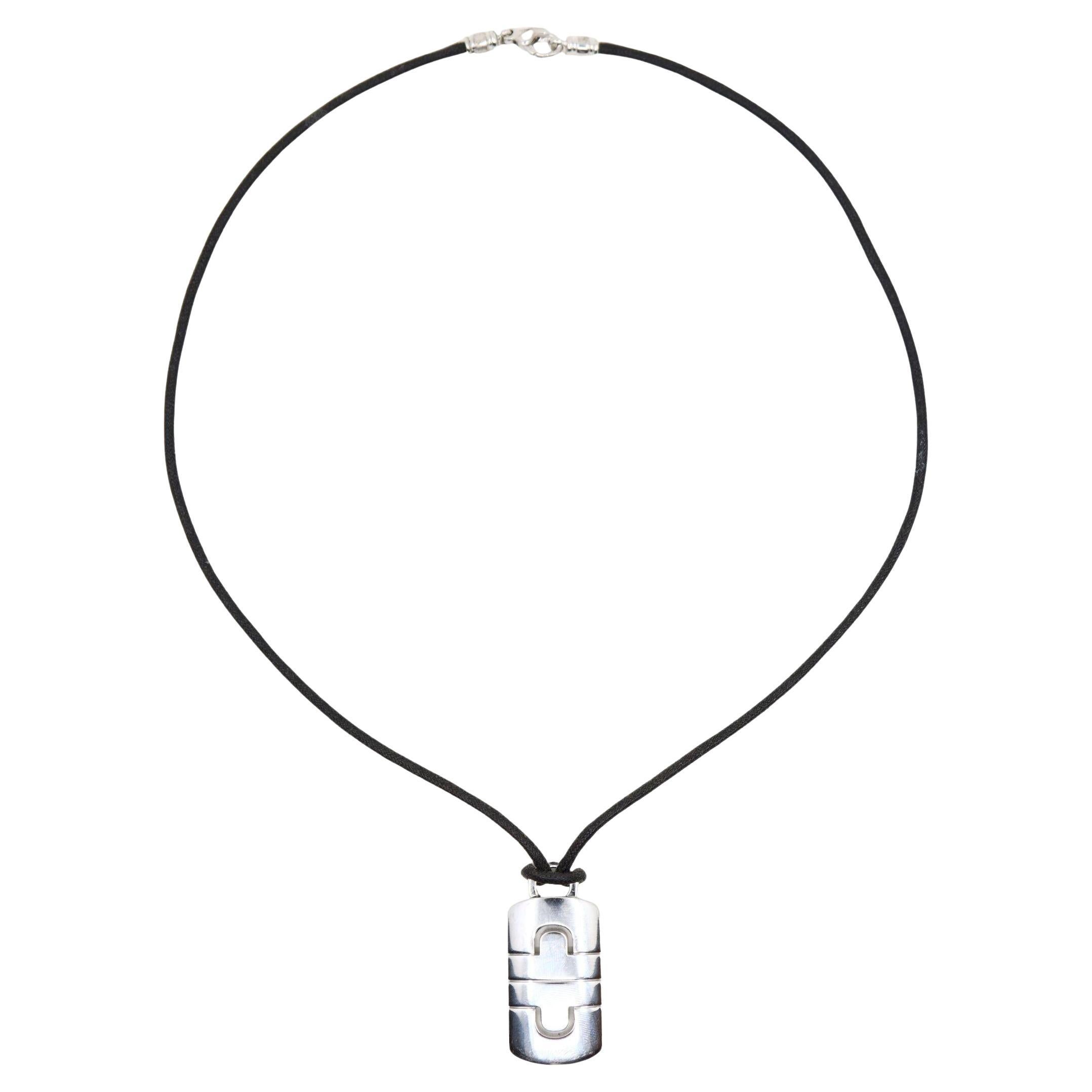 BVLGARI Collana Parentesi in oro bianco 18 carati con cordoncino in pelle