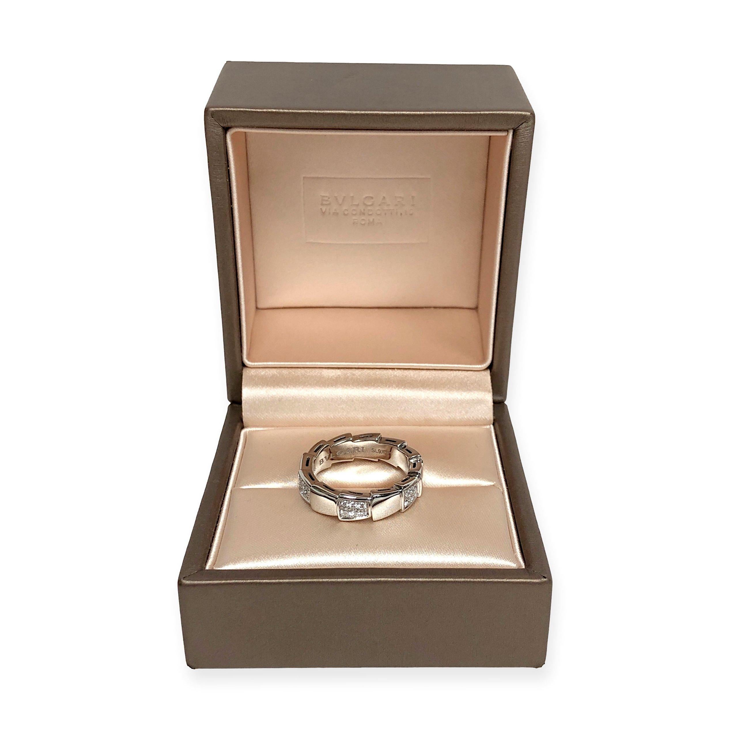 Round Cut Bvlgari 18K White Gold Serpenti Viper Diamond .41ct Ring Size 55 ( US 7-7.5) 6mm For Sale
