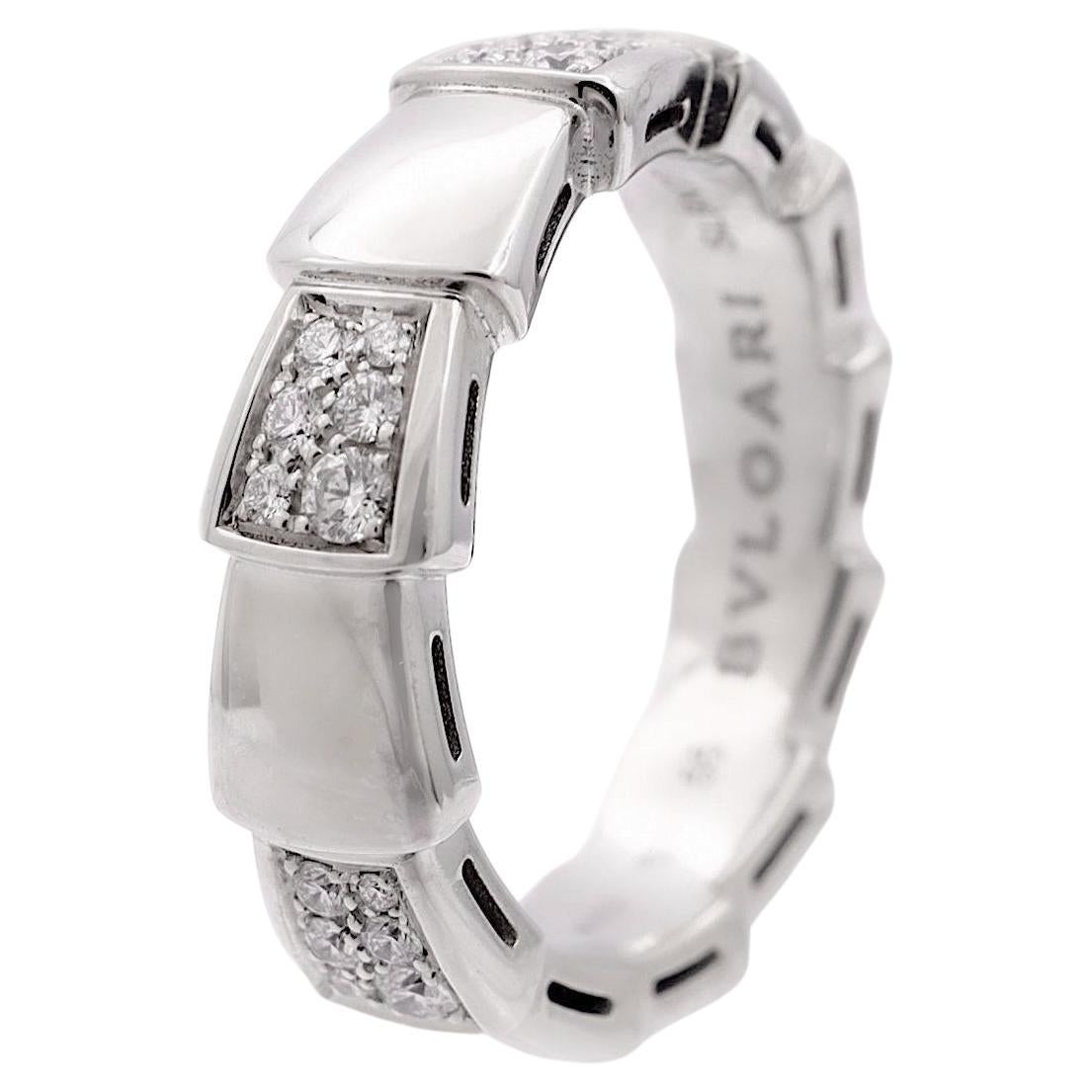 Bvlgari 18K White Gold Serpenti Viper Diamond .41ct Ring Size 55 ( US 7-7.5) 6mm