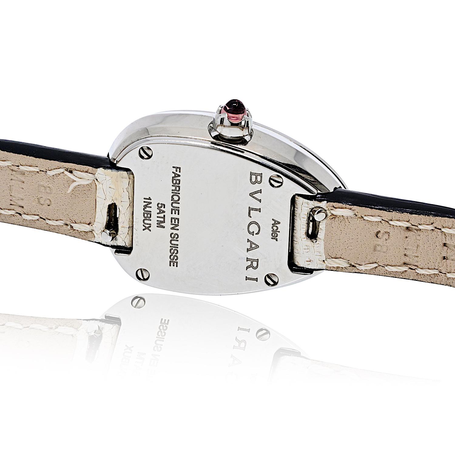 Taglio rotondo Orologio da donna Bvlgari Serpenti in oro bianco 18 carati con quadrante bianco e bracciale in pelle con diamanti in vendita