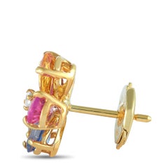 Bvlgari 18K Gold 0.10 Carat Diamond and Multi-Color Sapphire Flower Earrings
