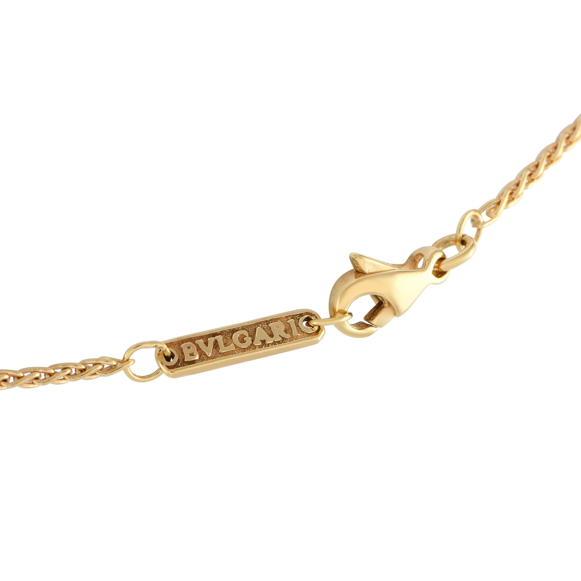 Square Cut Bvlgari 18K Yellow Gold 0.18ct Diamond and Emerald Cross Necklace