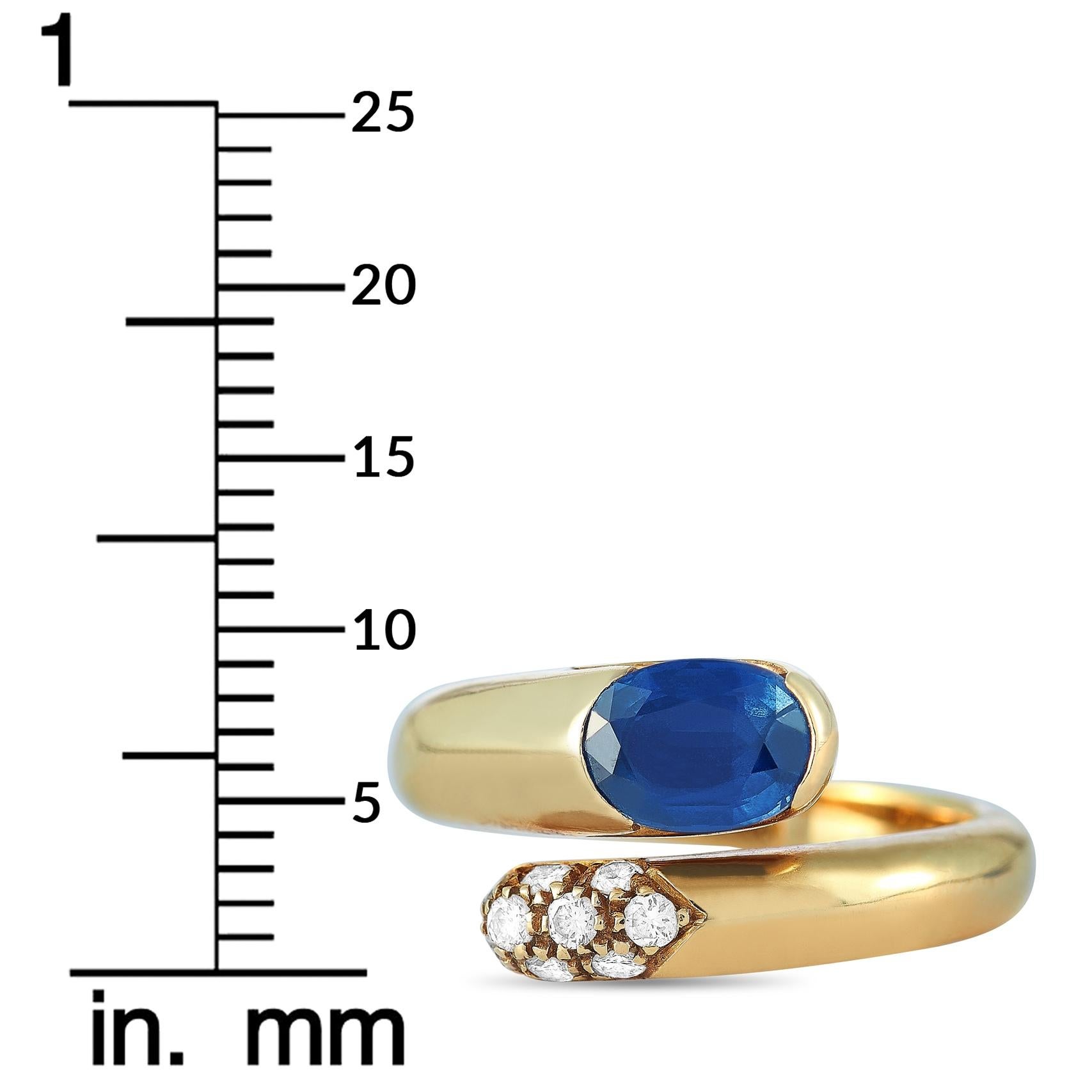 Women's Bvlgari 18 Karat Yellow Gold 0.20 Carat Diamond and Sapphire Snake Ring