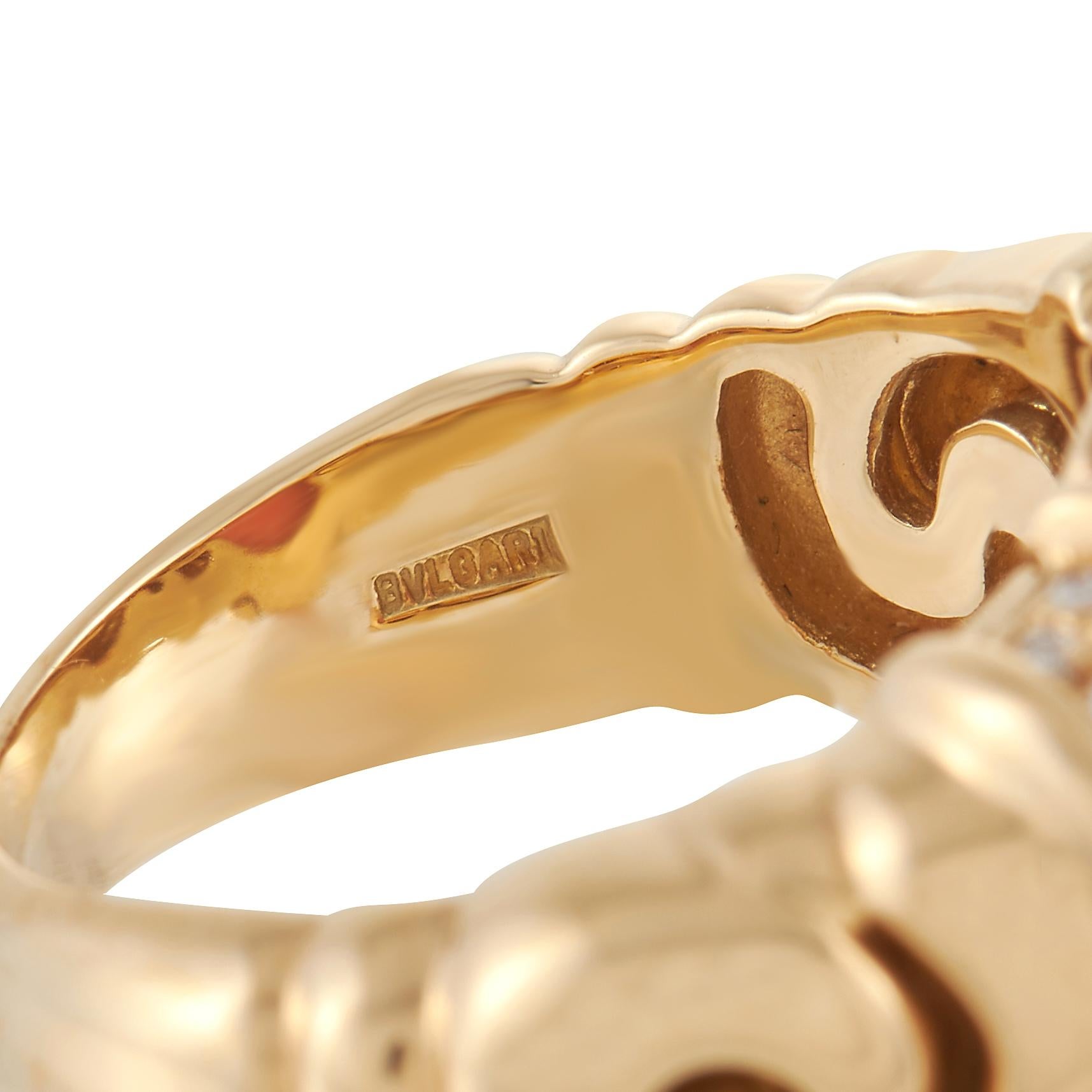 Women's Bvlgari 18K Yellow Gold 0.40 Ct Diamond and Coral Ring