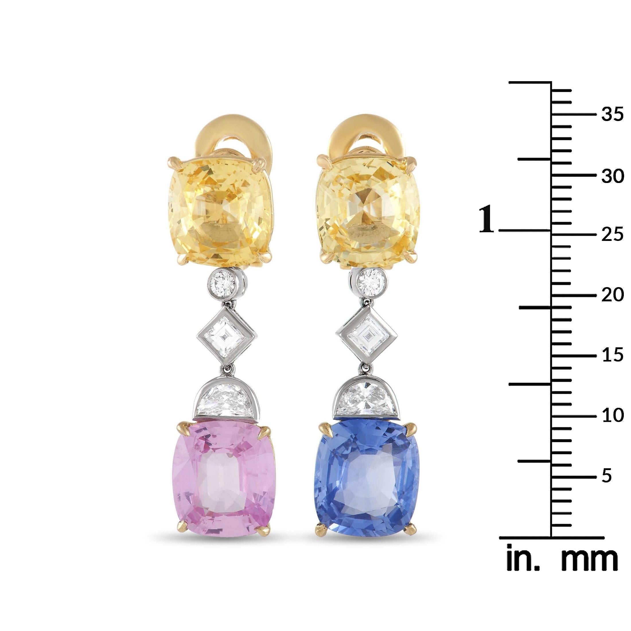 Bvlgari 18K Yellow Gold 0.90 ct Diamond and Multi-Colored Sapphire Earrings In Excellent Condition In Southampton, PA