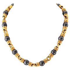 Bvlgari 18K Yellow Gold 10mm Hematite Bead Collar 16.5 Inches Necklace