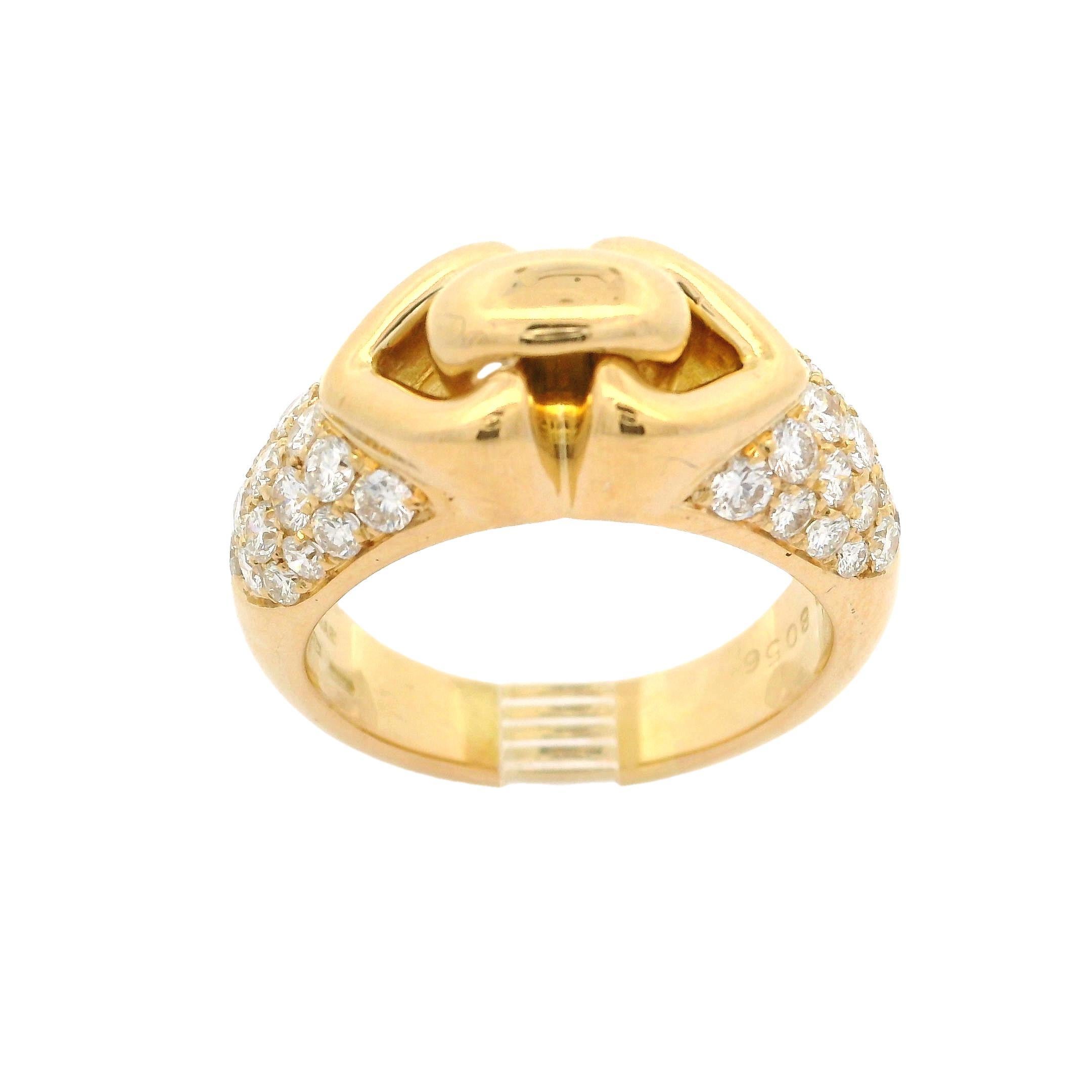 Taille brillant Bvlgari Or jaune 18k 1.40ctw Pave Diamond Doppio Double Heart Ring en vente