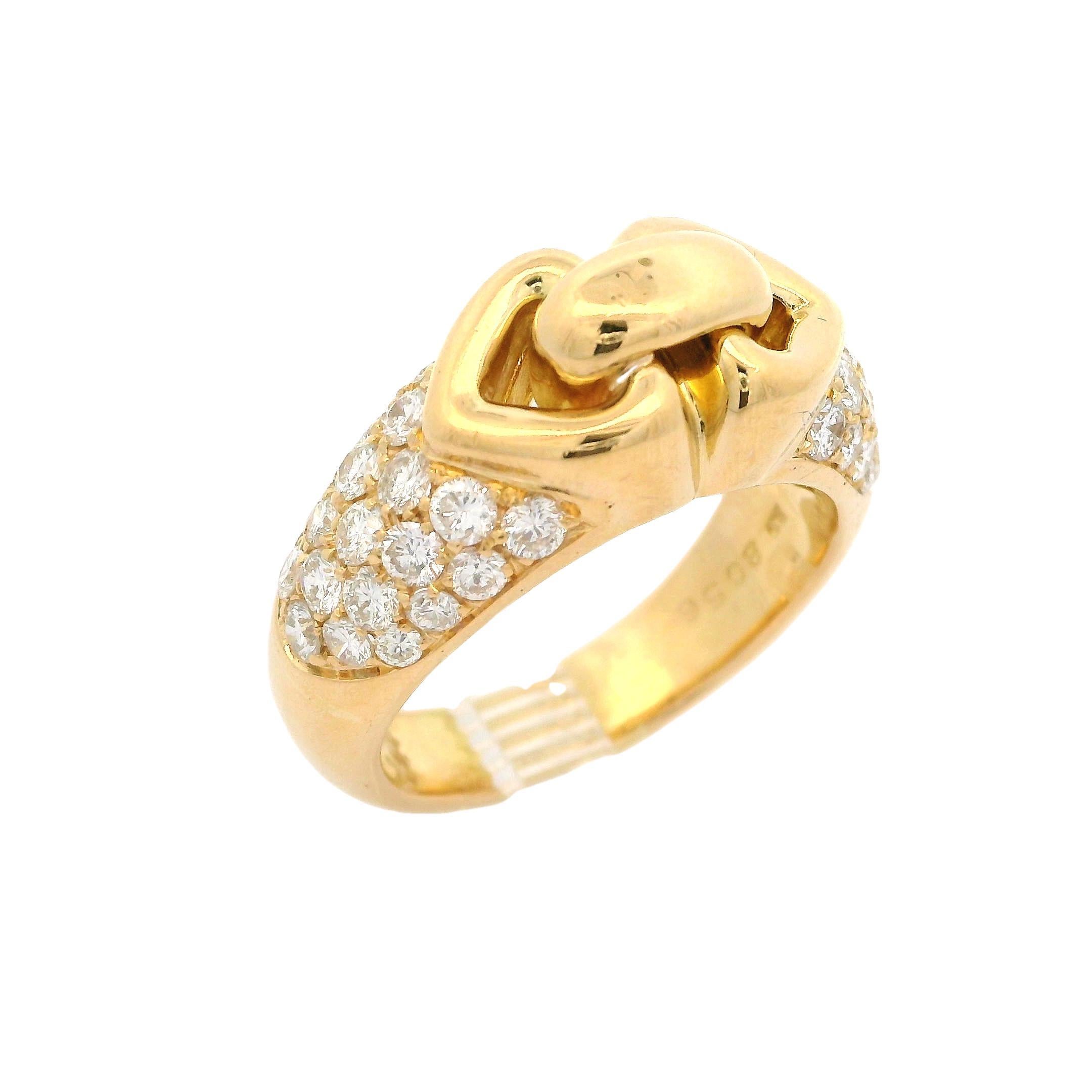 Bvlgari Or jaune 18k 1.40ctw Pave Diamond Doppio Double Heart Ring Excellent état - En vente à Montclair, NJ
