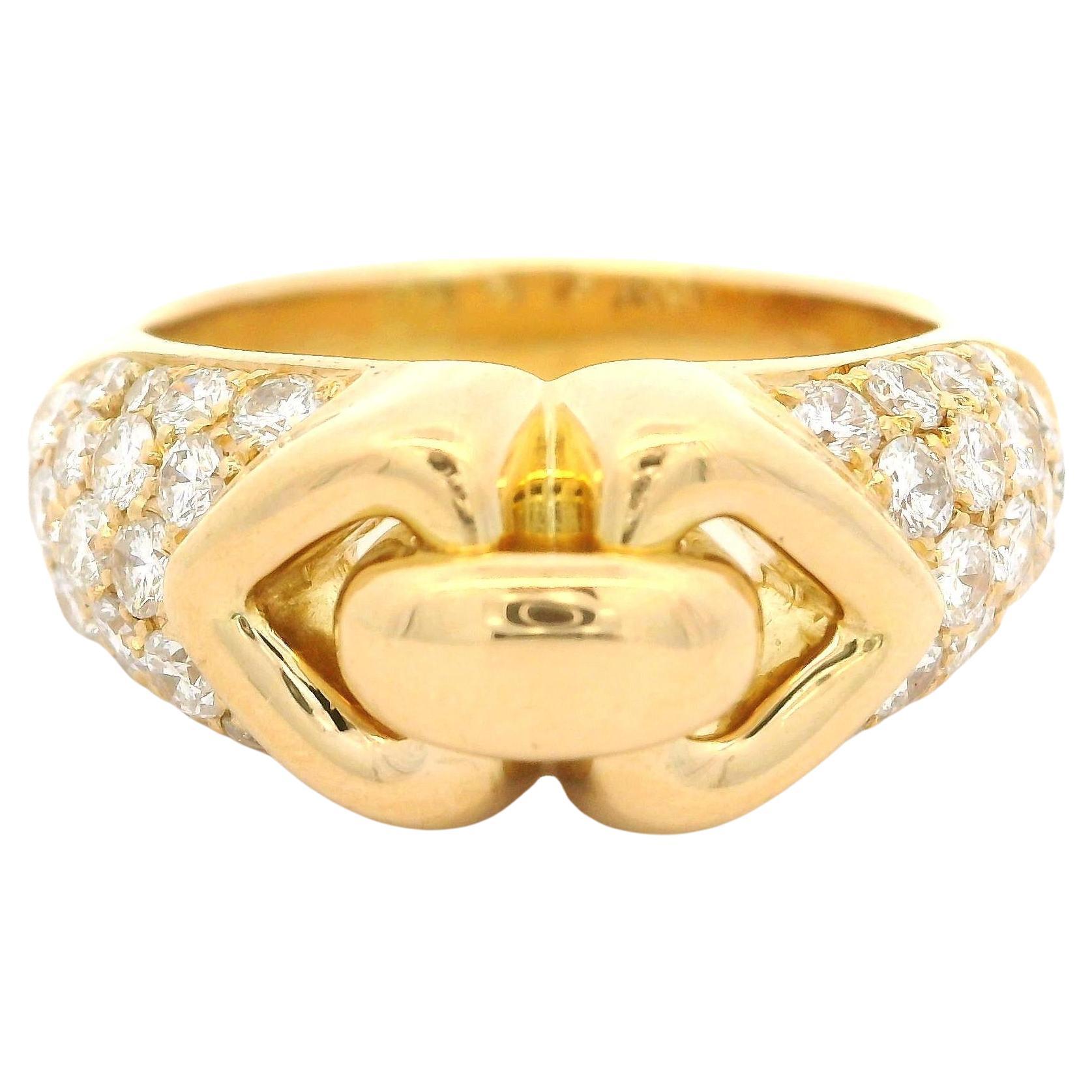 Bvlgari 18k Yellow Gold 1.40ctw Pave Diamond Doppio Double Heart Ring