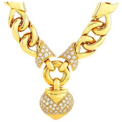 Bvlgari 18 Karat Yellow Gold 1.50 Carat Diamond Heart Pendant Necklace