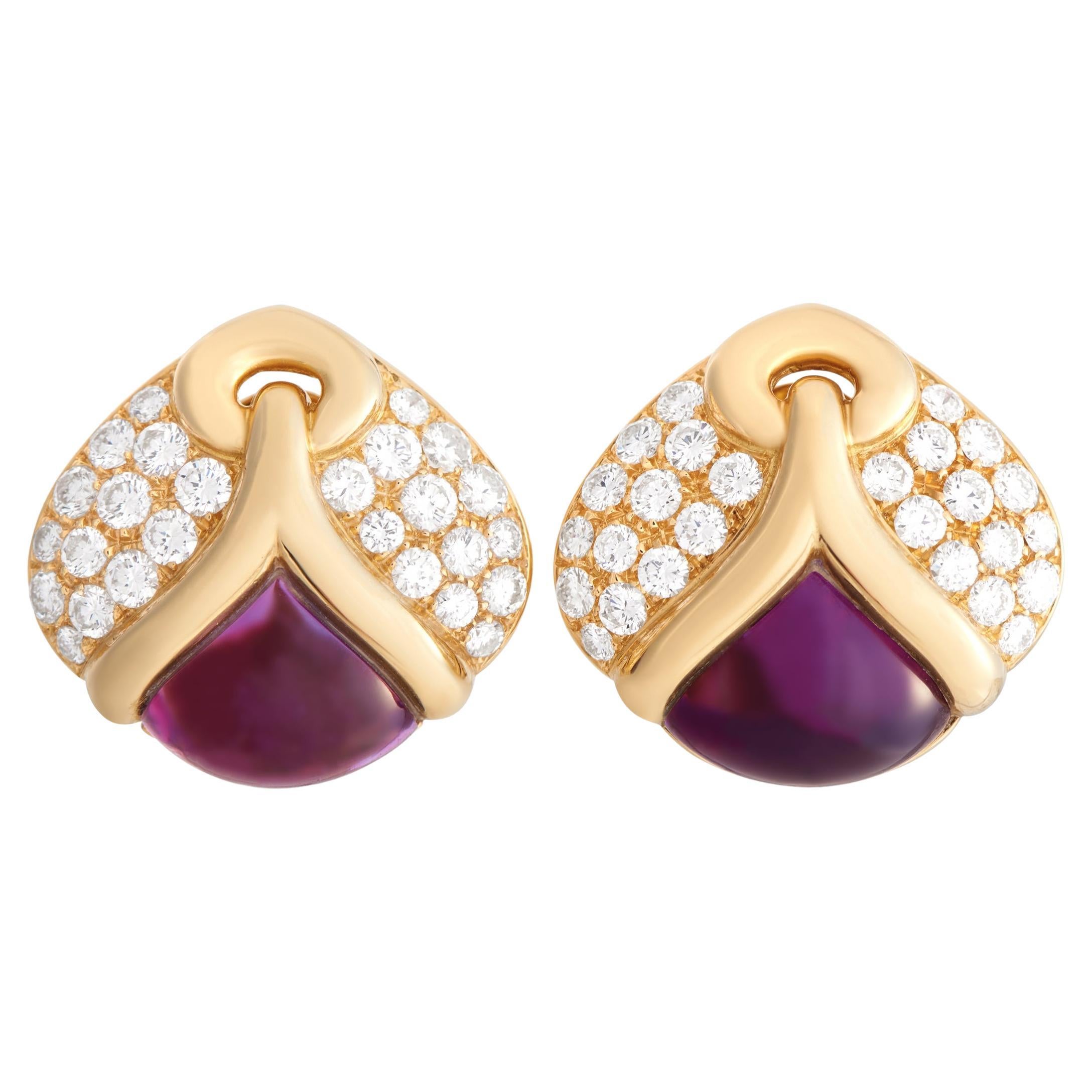 Bvlgari 18K Yellow Gold 4.00 Ct Diamond and Amethyst Clip-on Earrings For Sale