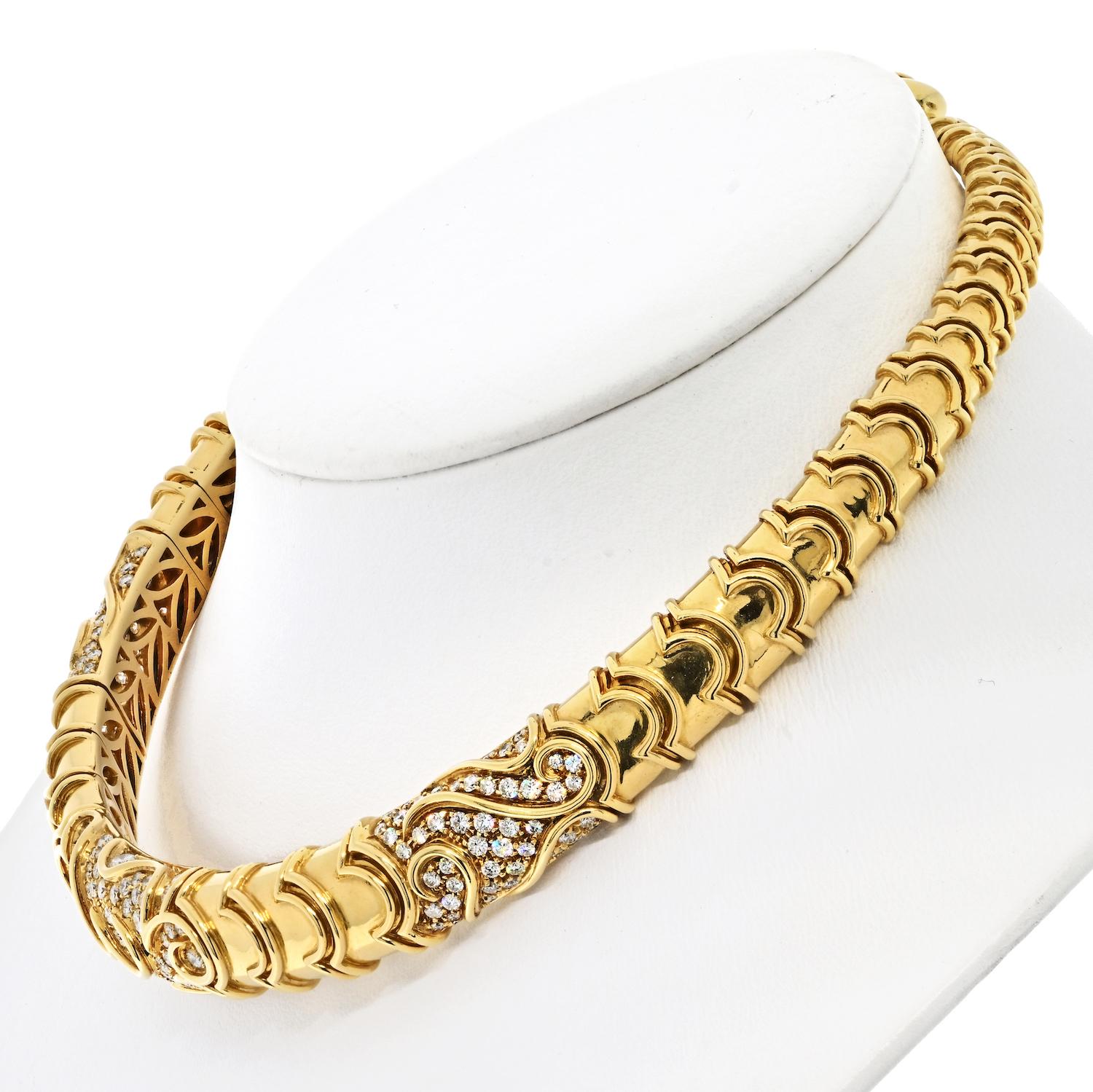 Modern Bvlgari 18k Yellow Gold 5.00 Cttw Diamond Choker Necklace