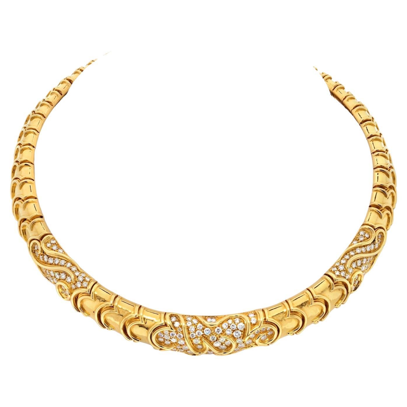 Bvlgari 18k Yellow Gold 5.00 Cttw Diamond Choker Necklace