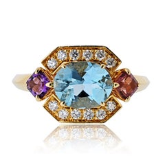Bvlgari 18K Yellow Gold Allegra Aquamarine Amethyst Pink Tourmaline Ring