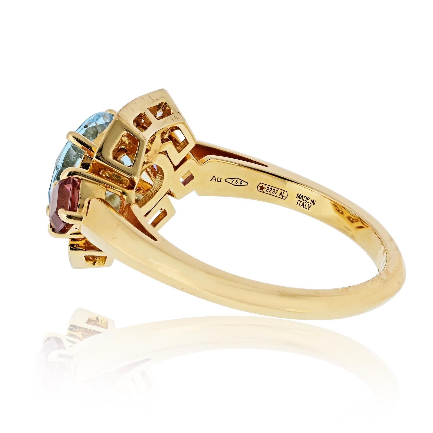 Taglio rotondo Anello Bvlgari Allegra in oro giallo 18 carati con acquamarina e ametista e tormalina rosa in vendita