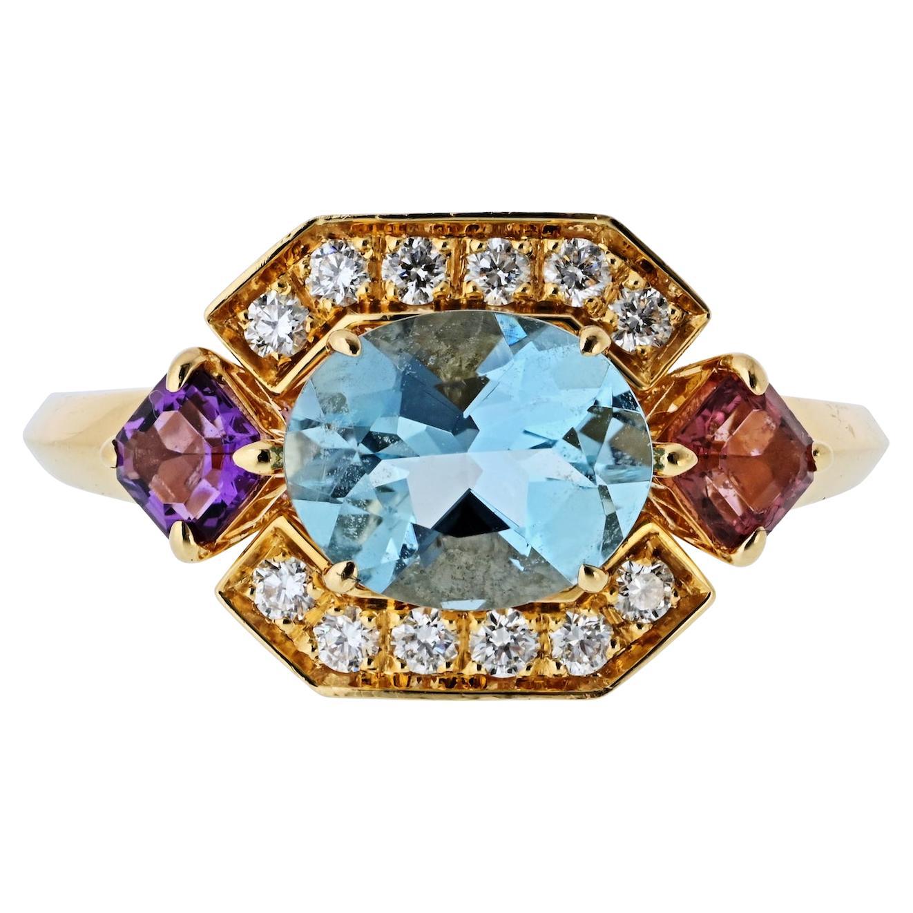 Anello Bvlgari Allegra in oro giallo 18 carati con acquamarina e ametista e tormalina rosa
