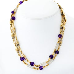 Bvlgari 18K Yellow Gold Amethyst And Crystal Link Chain Necklace