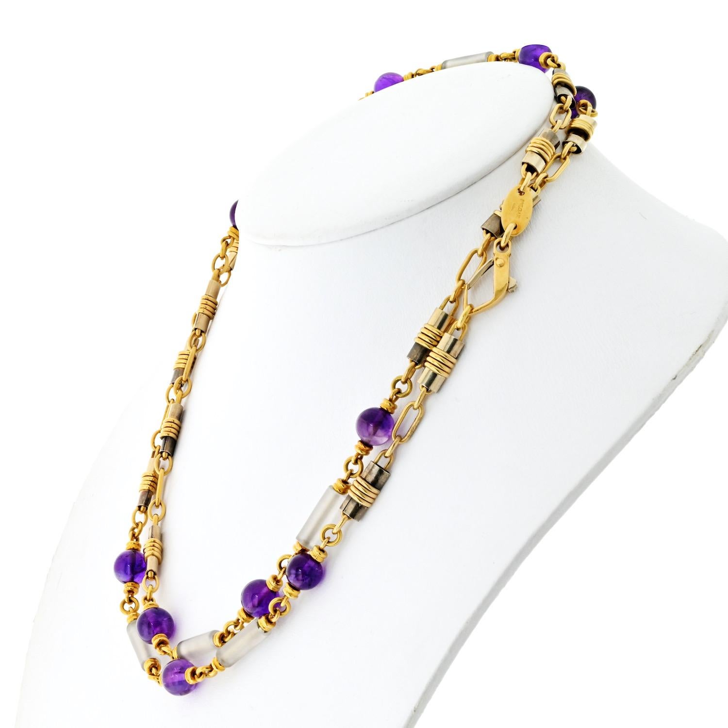 Moderne Bvlgari, collier à maillons en or jaune 18 carats, améthyste et cristal en vente