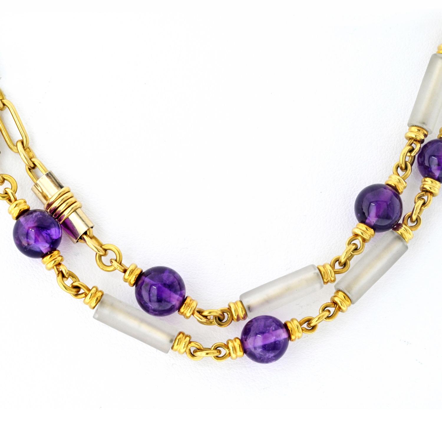 Perle Bvlgari, collier à maillons en or jaune 18 carats, améthyste et cristal en vente