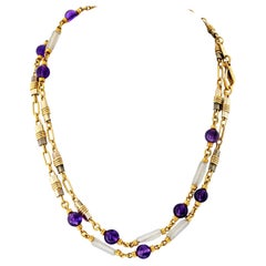 Bvlgari, collier à maillons en or jaune 18 carats, améthyste et cristal
