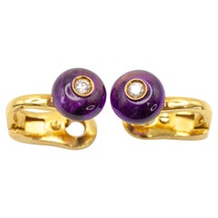 Bvlgari 18K Yellow Gold Amethyst and Diamond Clip-On Earrings