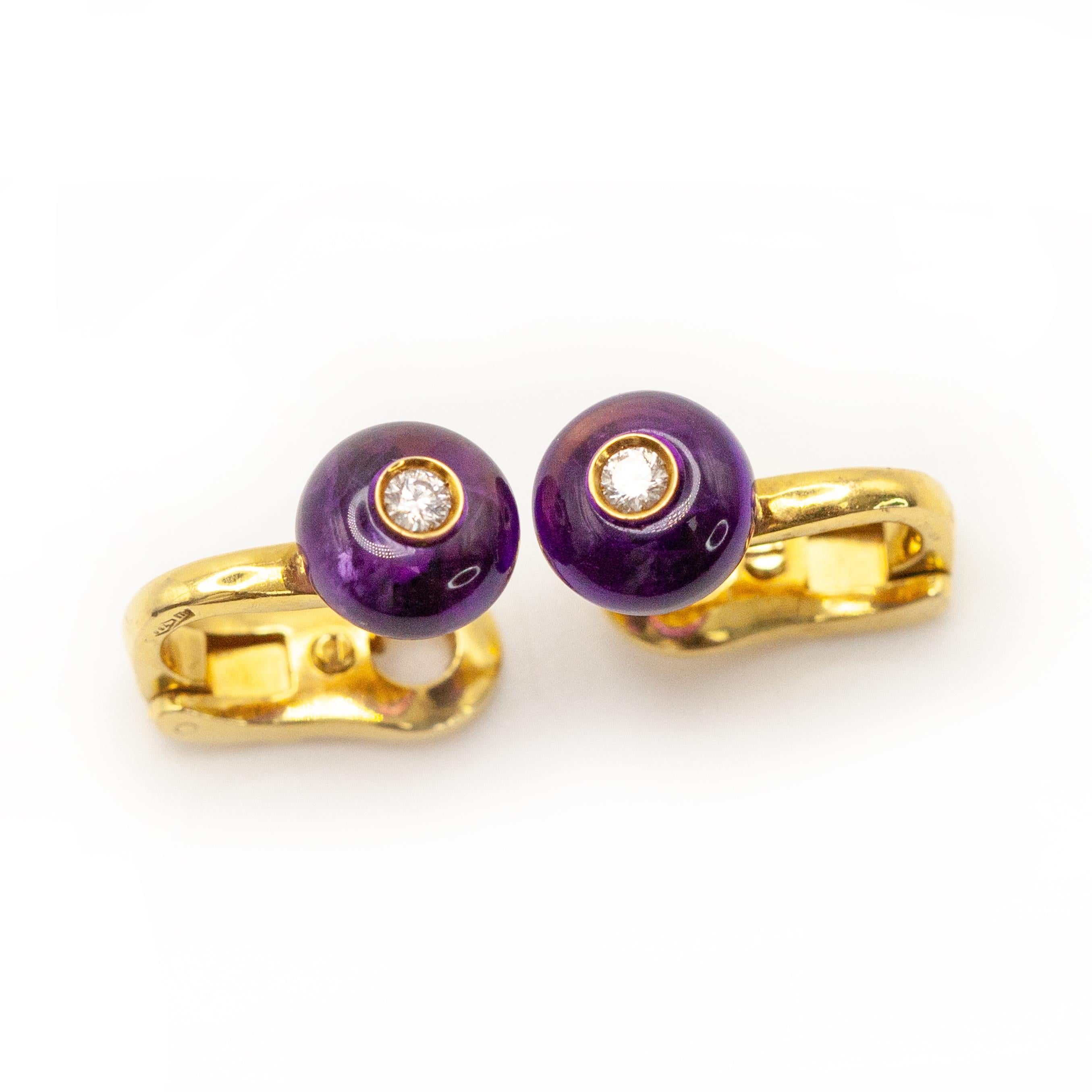 Bvlgari 18K Gelbgold Amethyst und Diamant Clip-On Ohrringe im Zustand „Gut“ im Angebot in New York, NY