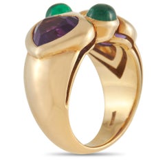 Bvlgari 18K Yellow Gold Amethyst and Emerald Ring