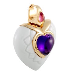 Bvlgari 18 Karat Yellow Gold and Ceramic Amethyst and Tourmaline Heart Pendant