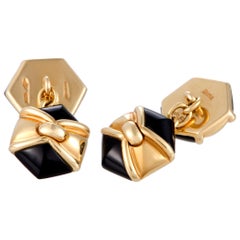 Bvlgari 18 Karat Yellow Gold and Onyx Hexagon Cufflinks