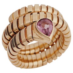 Bvlgari, 18K Yellow Gold and Pink Tourmaline Tubogas "Serpenti' Ring, C. 1980
