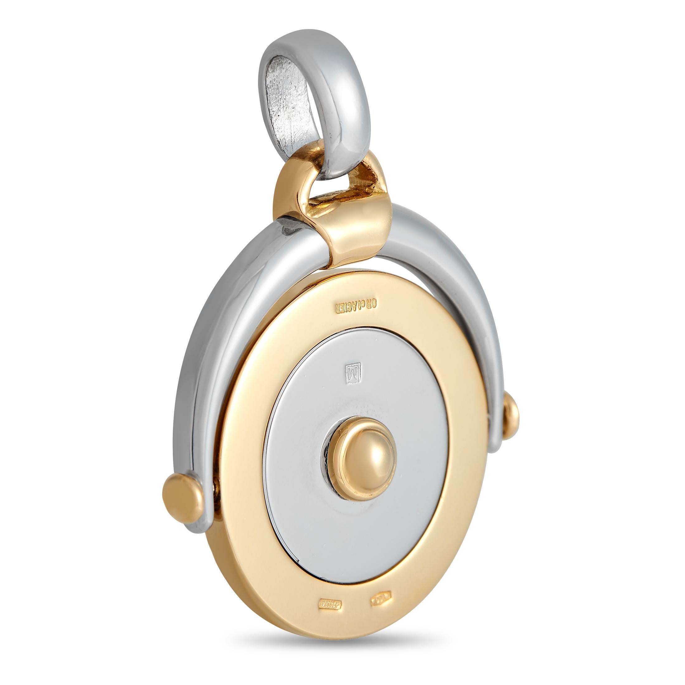 Connect to your astrological identity with this Bvlgari Zodiac Sign Charm. Meant for the Piscean, this trinket features a stainless steel and 18K yellow gold disc with the Pisces symbol represented by two fish swimming in opposite directions. The
