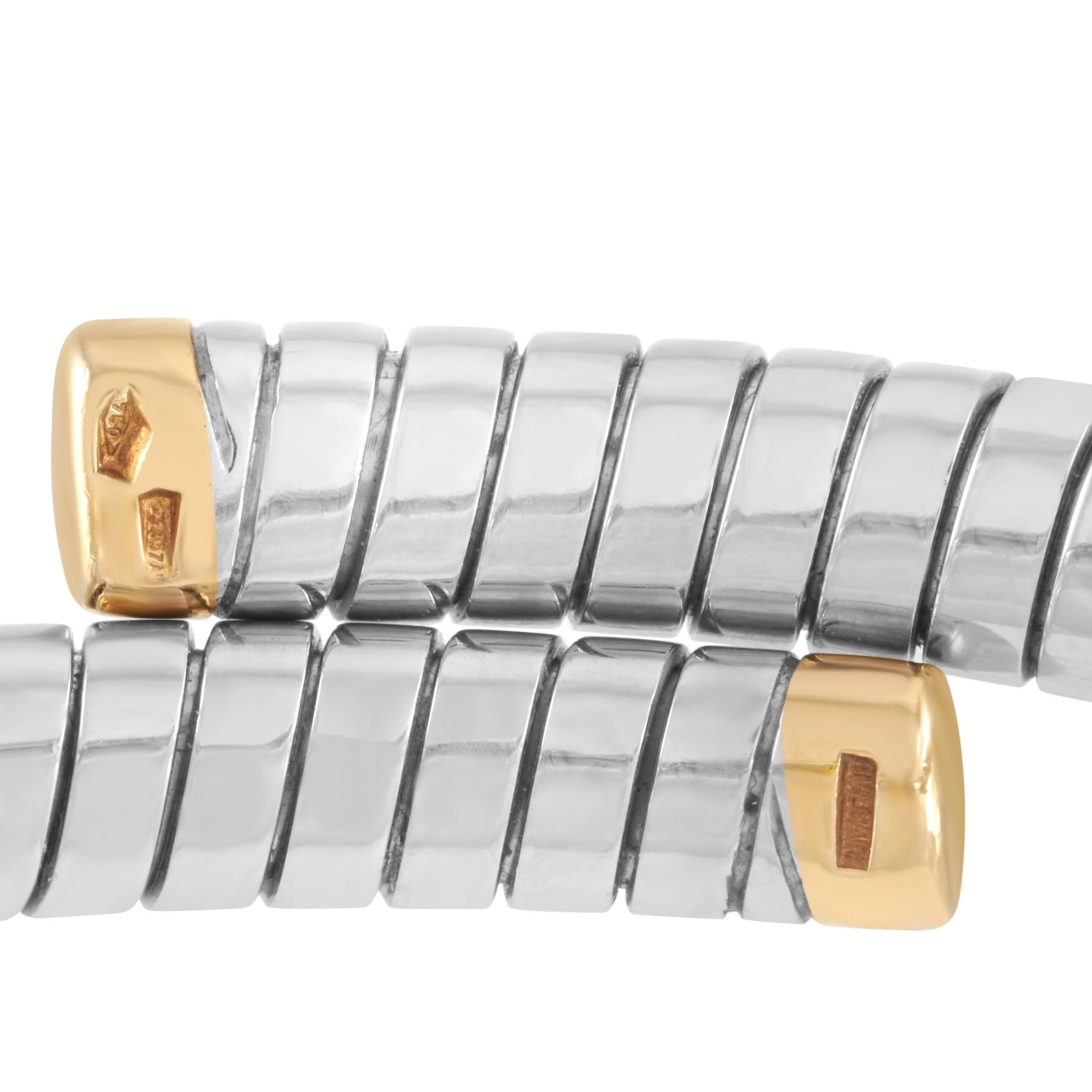 Bvlgari 18 Karat Yellow Gold and Stainless Steel Tubogas Bracelet In Excellent Condition In Southampton, PA
