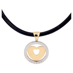 Bvlgari 18k yellow gold and steel Tondo heart necklace