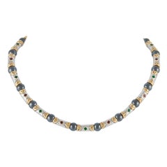 Bvlgari 18K Yellow Gold and White Gold Hematite, Ruby, and Emerald Necklace