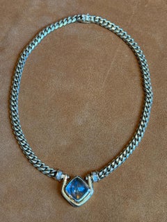 Bvlgari 18K Yellow Gold Aquamarine Necklace with Ruby Accents, 1980s