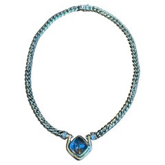 Bvlgari 18K Yellow Gold Aquamarine Necklace with Ruby Accents, 1980s