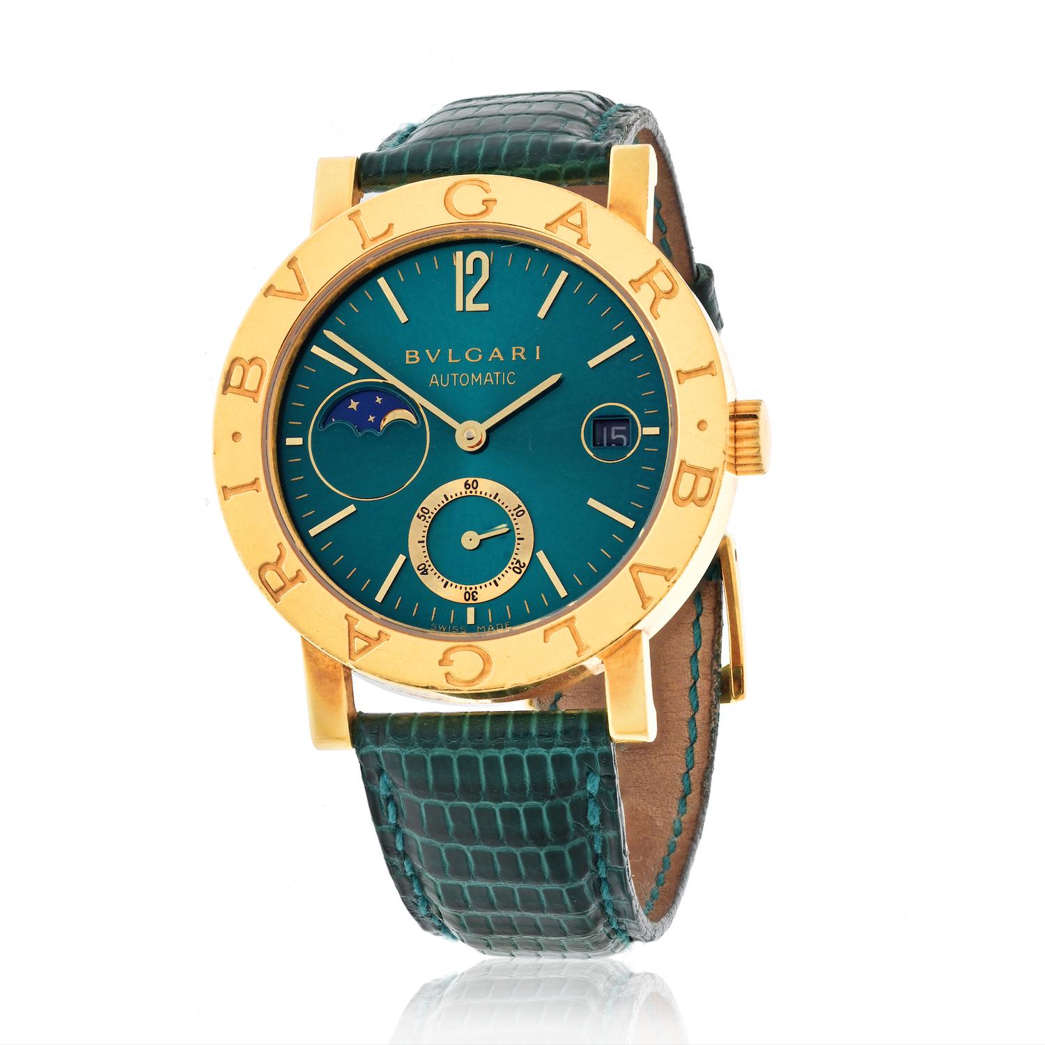 The Bulgari Bulgari Limited Edition 18k gold wristwatch with green dial is a true masterpiece of fine craftsmanship and luxury design. 

The automatic movement powers this timepiece with exceptional precision, providing accurate timekeeping. 

The