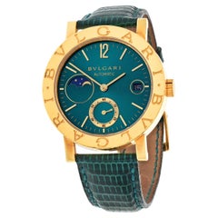 Bvlgari 18k Yellow Gold B38 Limited Edition Moonphase Green Dial Watch