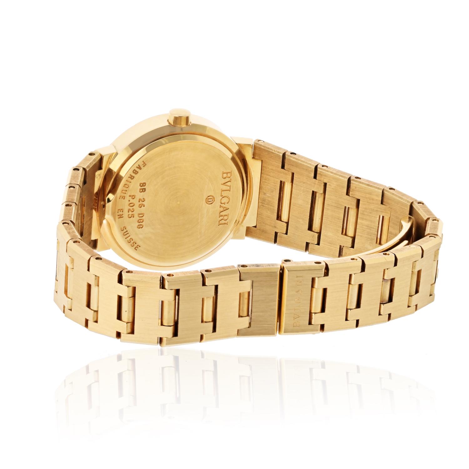 Round Cut Bvlgari 18K Yellow Gold BB 26 DGG Diamond Dial Wrist Size 6 Watch