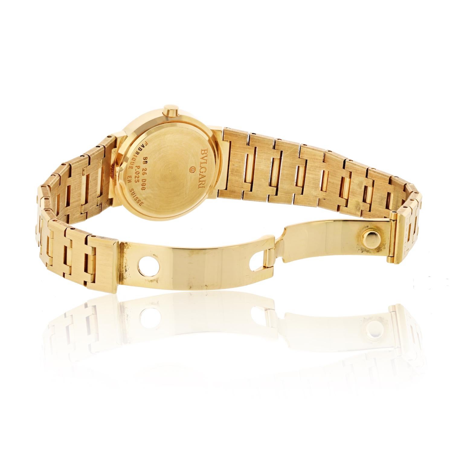 Bvlgari 18K Yellow Gold BB 26 DGG Diamond Dial Wrist Size 6 Watch In Excellent Condition In New York, NY