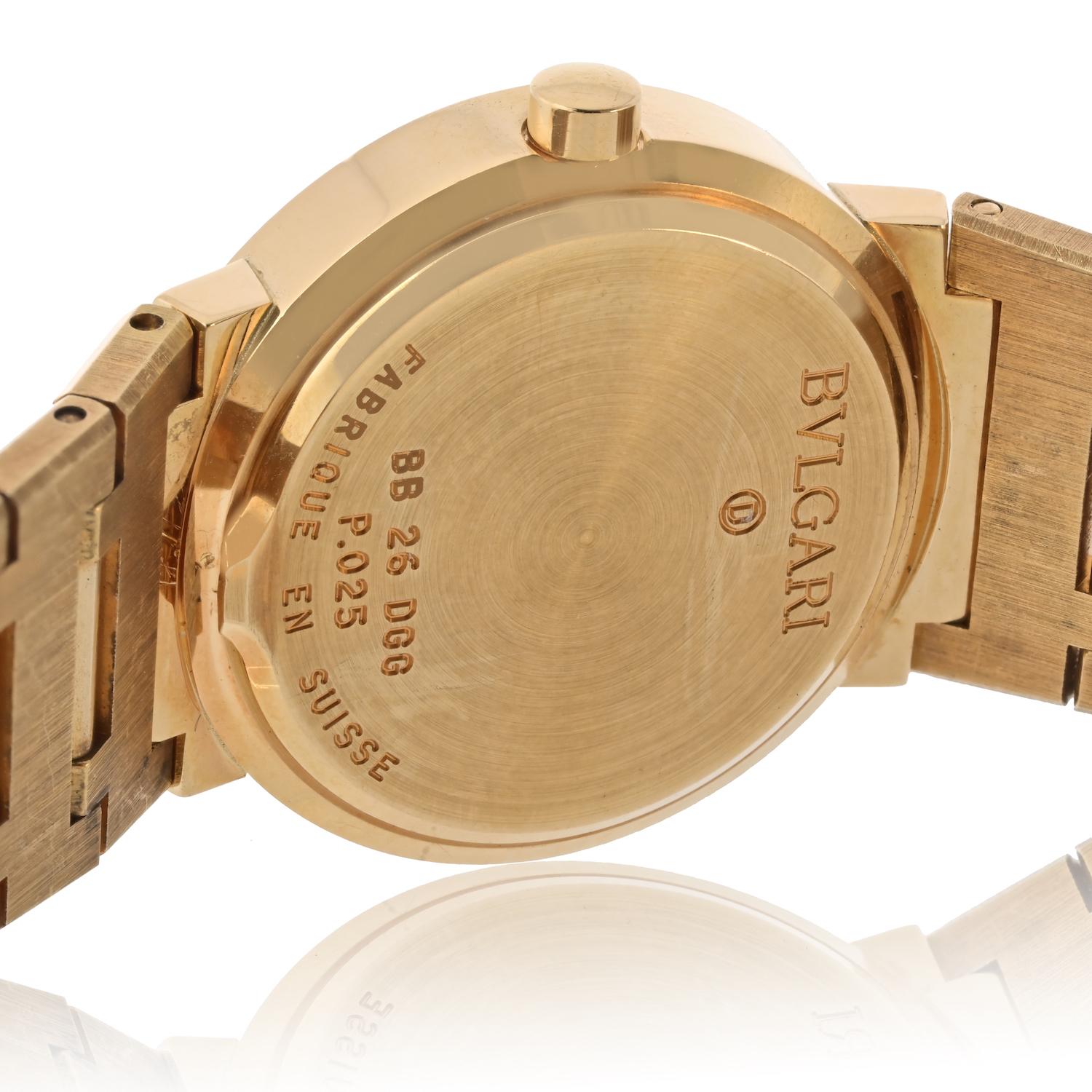 Women's Bvlgari 18K Yellow Gold BB 26 DGG Diamond Dial Wrist Size 6 Watch