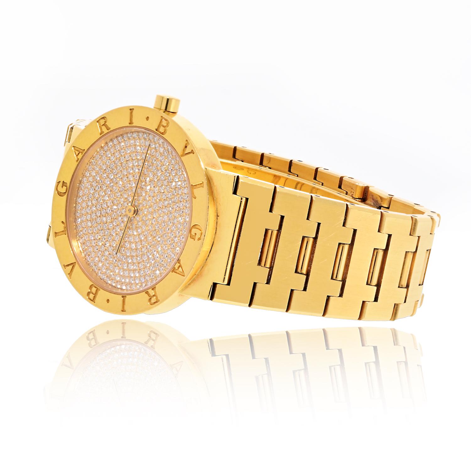 Modern Bvlgari 18K Yellow Gold BB 33 DGG 33mm Diamond Dial Watch For Sale