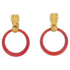 Bvlgari 18K Yellow Gold Carnelian Doorknockers 1970's Earrings