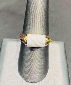 BVLGARI 18k Yellow Gold, Ceramic, Tourmaline & Peridot Chandra Ring Vintage 1980